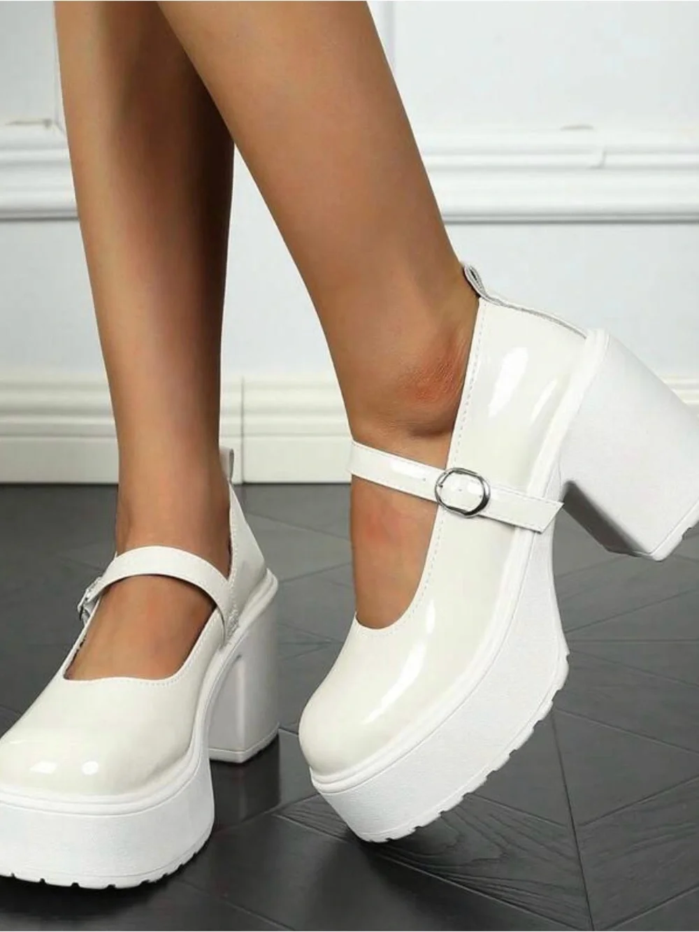 Classic Mary Jane Platform Heels in White